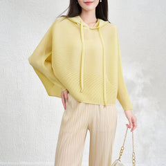 Pleats Please Hooded Sweatshirt – Loose Bat Sleeve Pleated Slimming Top