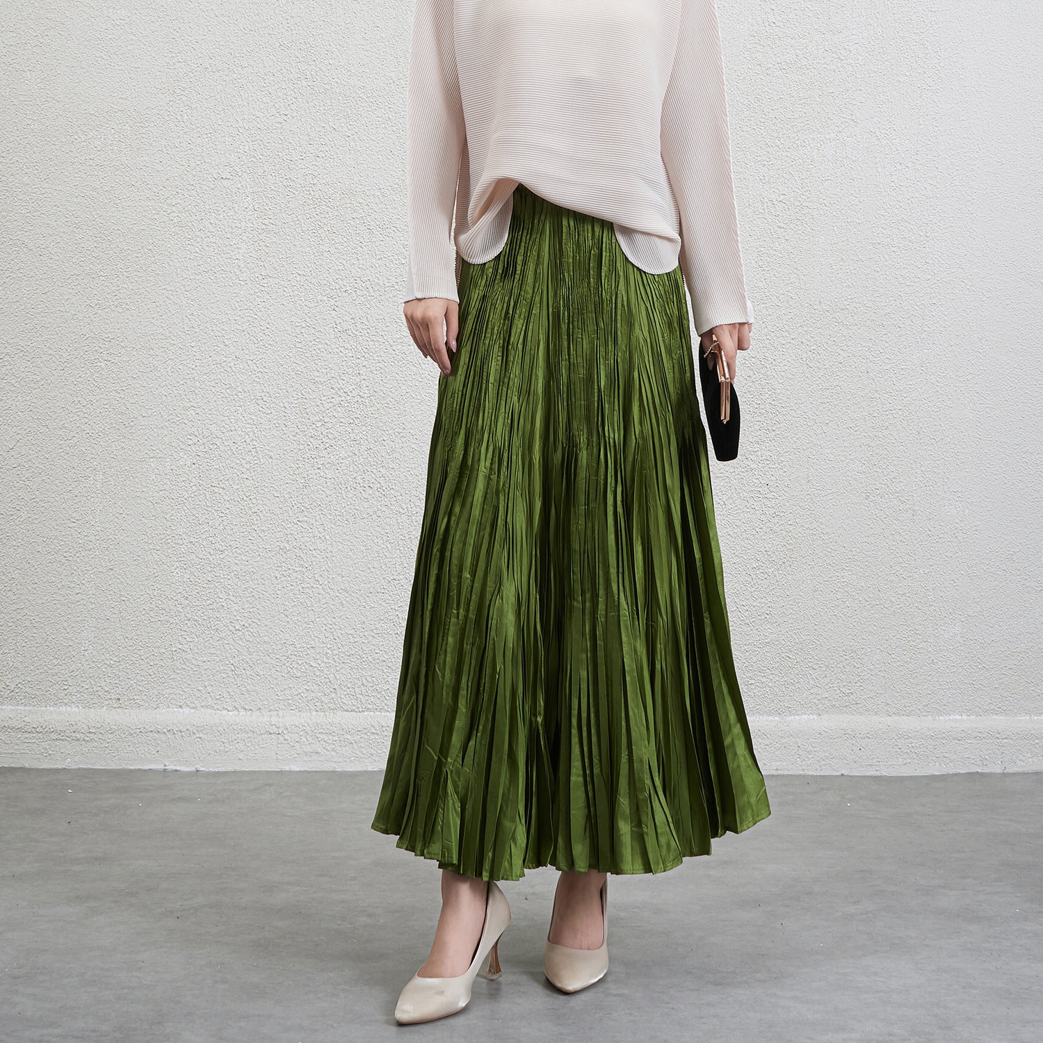 Pleated Irregular A-Line Midi Skirt – Handmade Elegant Women’s Style