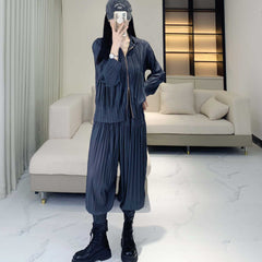 Women’s 2025 Pleated Two-Piece Set – Casual Sporty Hoodie and Harem Pants