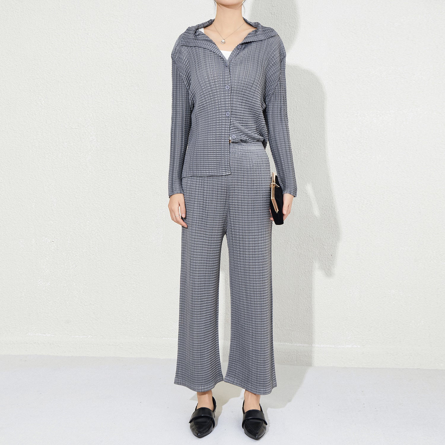 Pleated Casual Wide-Leg Pants Set – Chic Two-Piece Women’s Outfit
