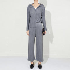 Pleated Casual Wide-Leg Pants Set – Chic Two-Piece Women’s Outfit