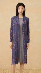Women’s Autumn Pleated Trench Coat – French Print Lapel Jacket