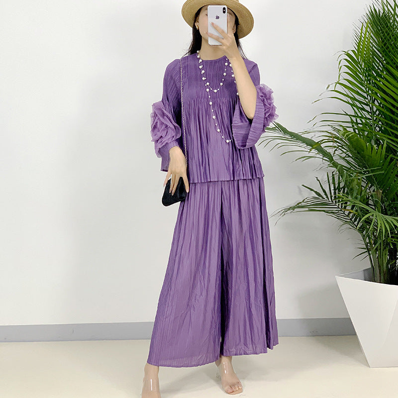 2025 Spring Plus-Size Pleated Suit – Stretchy Casual Jacket & Comfortable Two-Piece Style for Women