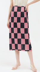 Pleated Checkerboard A-Line Skirt – Slim Hip Elegant Women’s Style