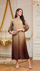 Foreign Trade Middle East Women's Dubai Pleated Robe Temperament Premium Gradient Puff Sleeve Long Skirt Loose Dress
