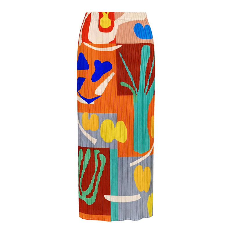 Pleated Printed A-Line Skirt – Elegant Women’s Mid-Length Style
