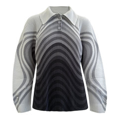 Women’s Fall Pleated Striped Long-Sleeve Top – Loose Slim Fit T-Shirt