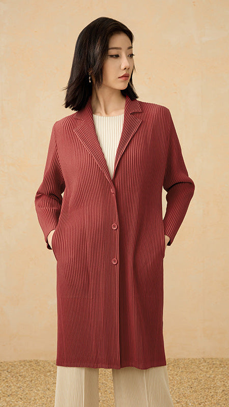 2025 Fall Winter Suit Collar Mid-Length Coat – V-Neck, Loose Fit, Elegant Commuting Style