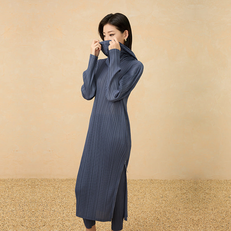 Fall 2025 new special-shaped collar design, long sleeves, loose dresses, side slits, simple and fashionable long skirts, women