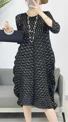 2025 Fall Winter Pleated Metallic Dress – Loose Fit, Elegant Casual Maxi Style for Women