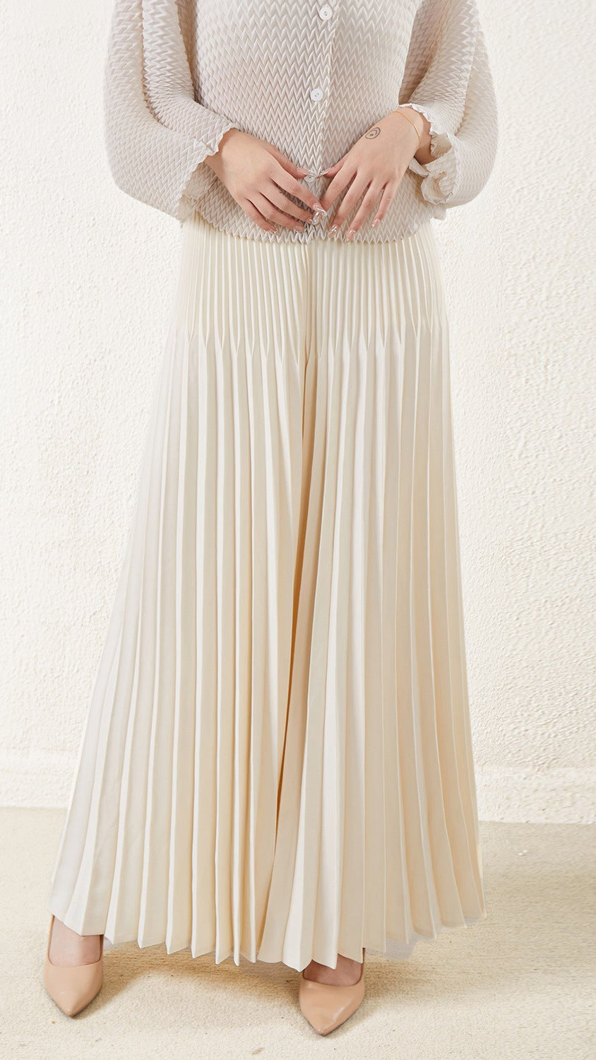 Pleated Wide-Leg Skirt Pants – Loose and Elegant Women’s Bottoms