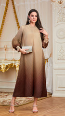 Foreign Trade Middle East Women's Dubai Pleated Robe Temperament Premium Gradient Puff Sleeve Long Skirt Loose Dress