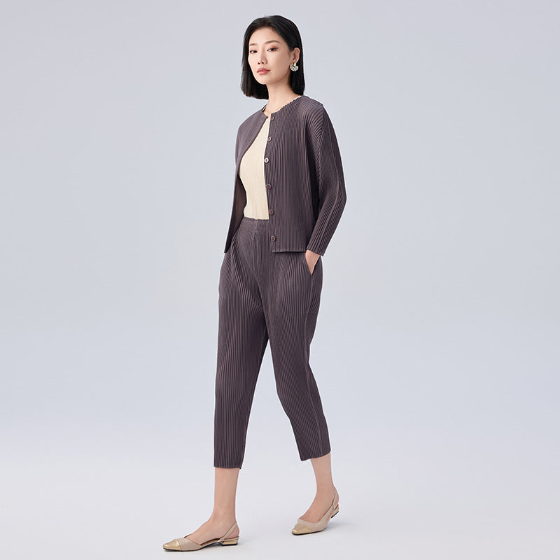 Pleated Two-Piece Set – High-End Single-Breasted Jacket and Slim Pants