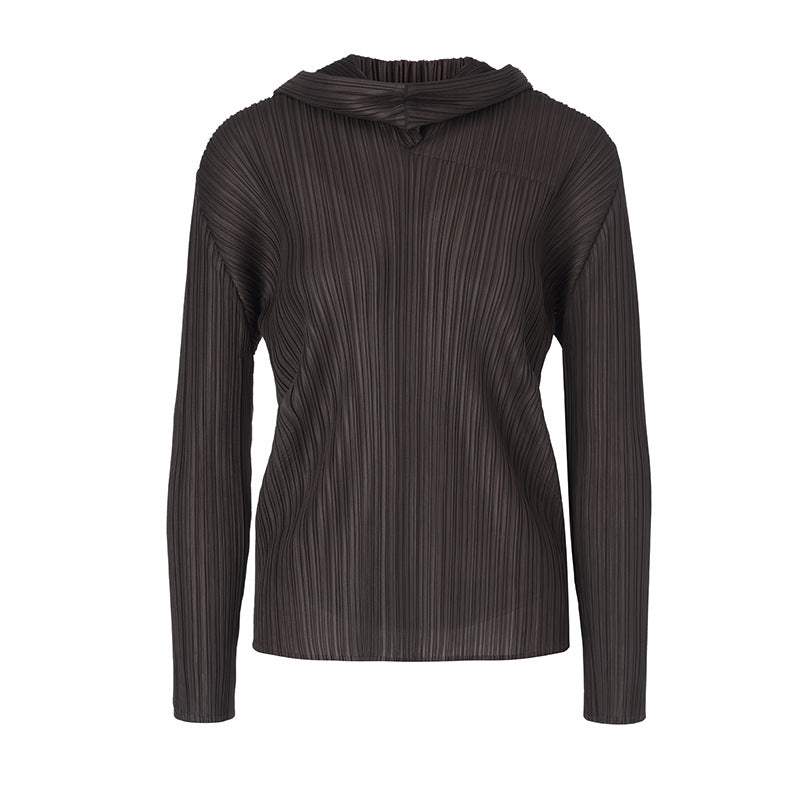 Women’s Autumn Pleated Hoodie – Slim Fit Solid Color Sweatshirt