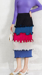 Pleats Please Colorful Striped Maxi Dress – Layered Pleated Long Style