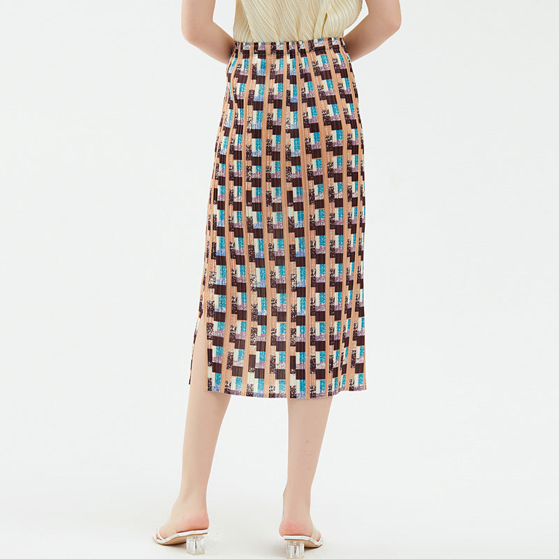 Pleated Houndstooth A-Line Skirt – Elegant Mid-Length Women’s Style