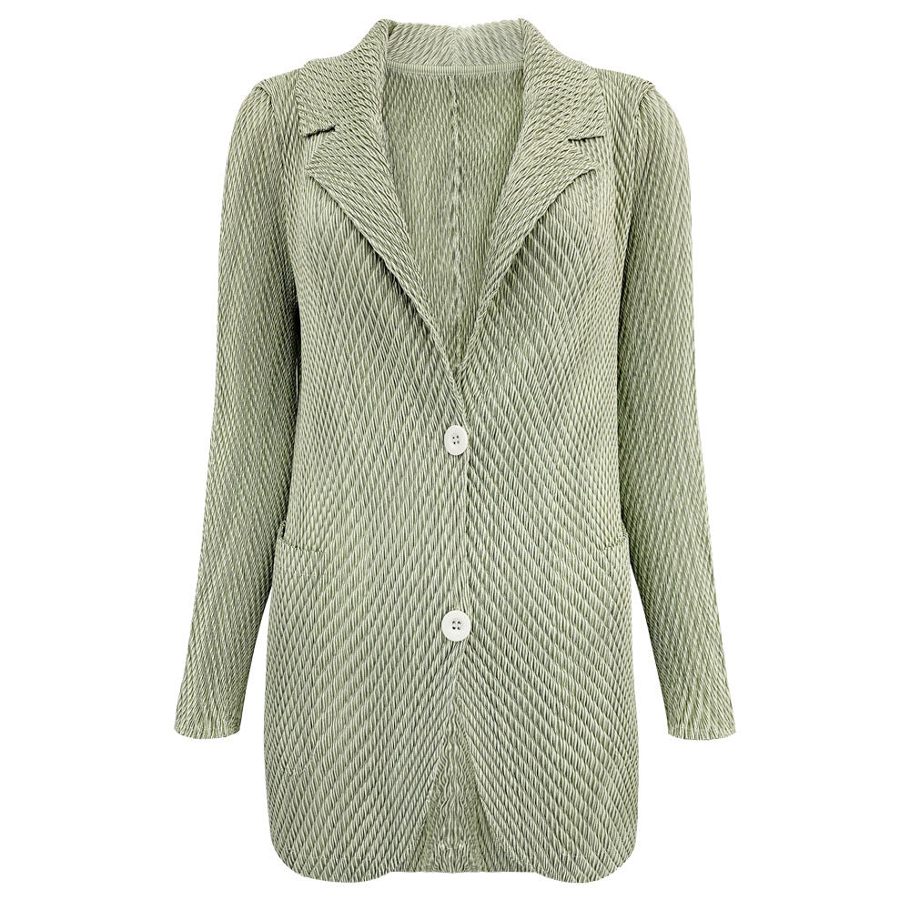 Spring 2025 new professional wear solid color pleated double buckle suit collar fashion light luxury women's suit long-sleeved jacket