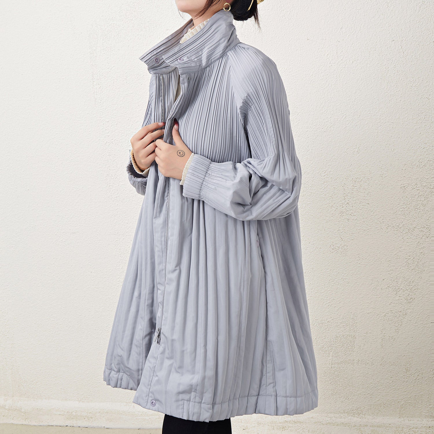 Pleats Please Mid-Length Cotton Jacket – Pleated Double-Zip Casual Outerwear