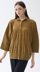 Pleated Solid Color Shirt – Loose Long Sleeve Casual Women’s Top