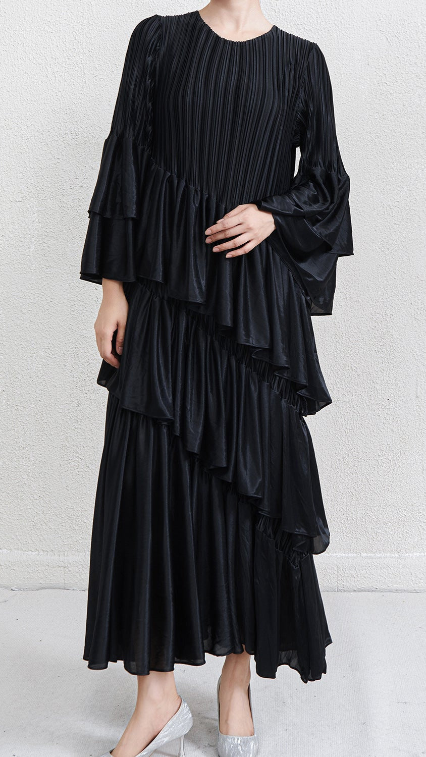 Pleats Please French Pleated Dress – Elegant Autumn Winter Banquet Outfit