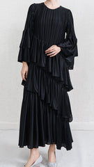 Pleats Please French Pleated Dress – Elegant Autumn Winter Banquet Outfit