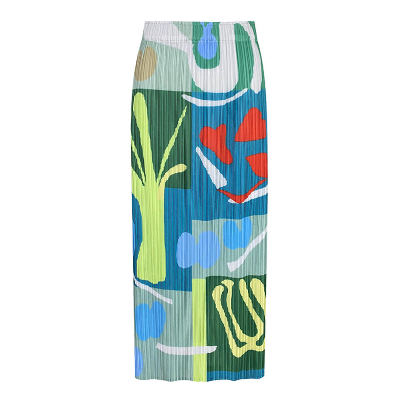Pleated Printed A-Line Skirt – Elegant Women’s Mid-Length Style