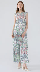 Boho Two-Piece Set – Dot Print Top and Pleated Wide-Leg Pants