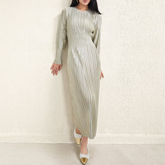 Pleats Please Waist-Pleated Dress – Elegant Long Pleated Skirt Style