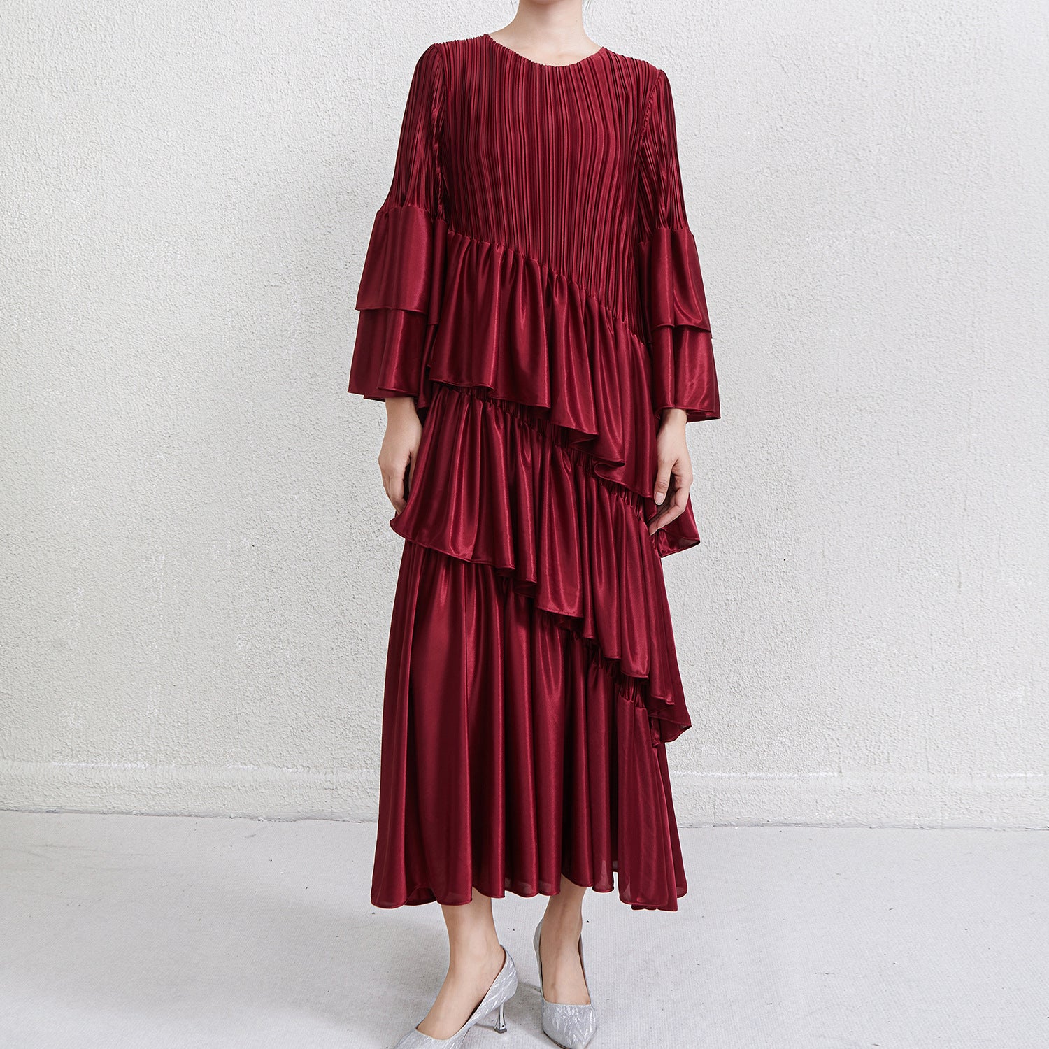 Pleats Please French Pleated Dress – Elegant Autumn Winter Banquet Outfit