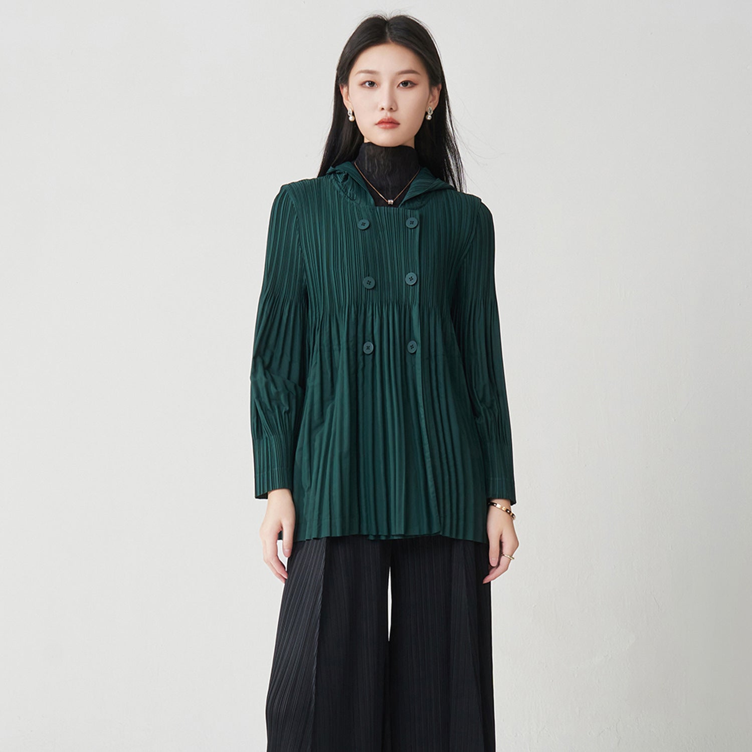 Pleats Please Hooded Cardigan Jacket – Loose Casual Pleated Outerwear