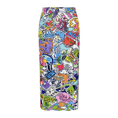 Pleated Graffiti Print A-Line Skirt – Slim Long Women’s Style