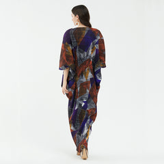Pleated Printed Maxi Dress – Elegant Long High-End Women’s Style