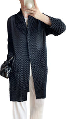 2025 Fall Winter Pleated Trench Coat – Lapel Mid-Length Versatile Jacket for Women