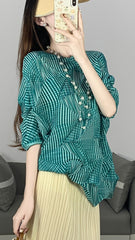 2025 Fall Winter Pleated Irregular Top – Loose Fit, 3/4 Sleeve Casual Slimming T-Shirt for Women