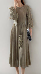 Pleats Please Lace-Up Mid-Length Dress – Plus-Size Friendly Pleated Slimming Style