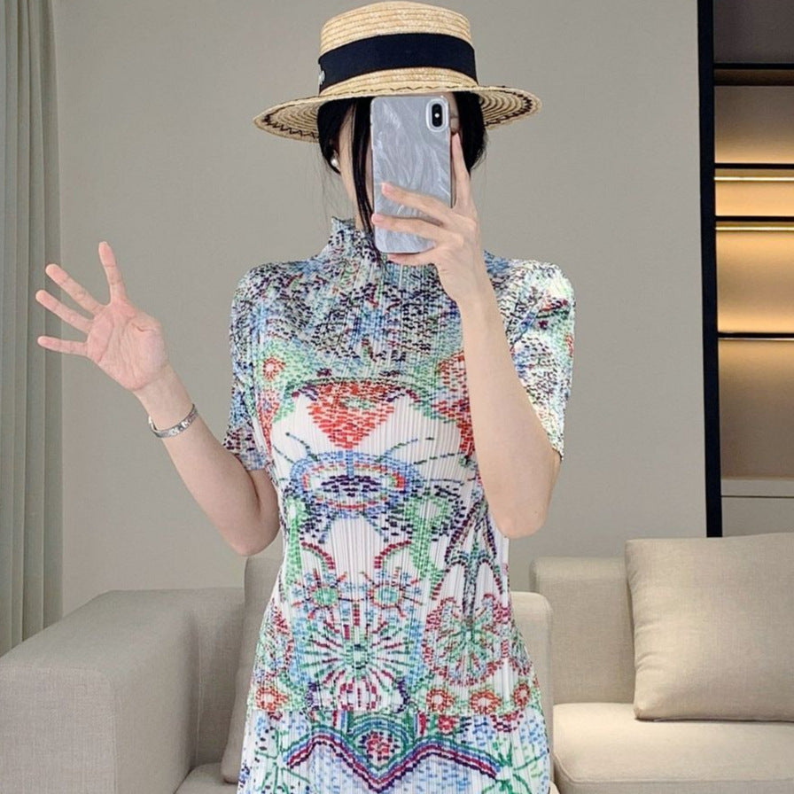 Issey Miyake Pleats Please Style 復古印花修身兩件套