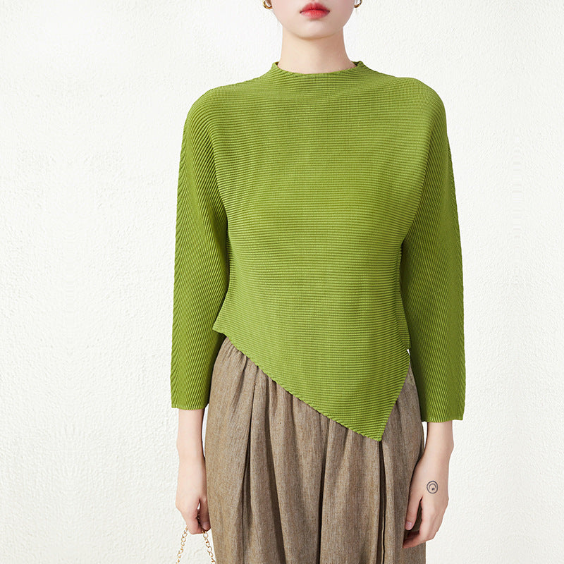 Irregular Hem Pleated Long-Sleeve Top – Unique Spring/Autumn Statement Piece