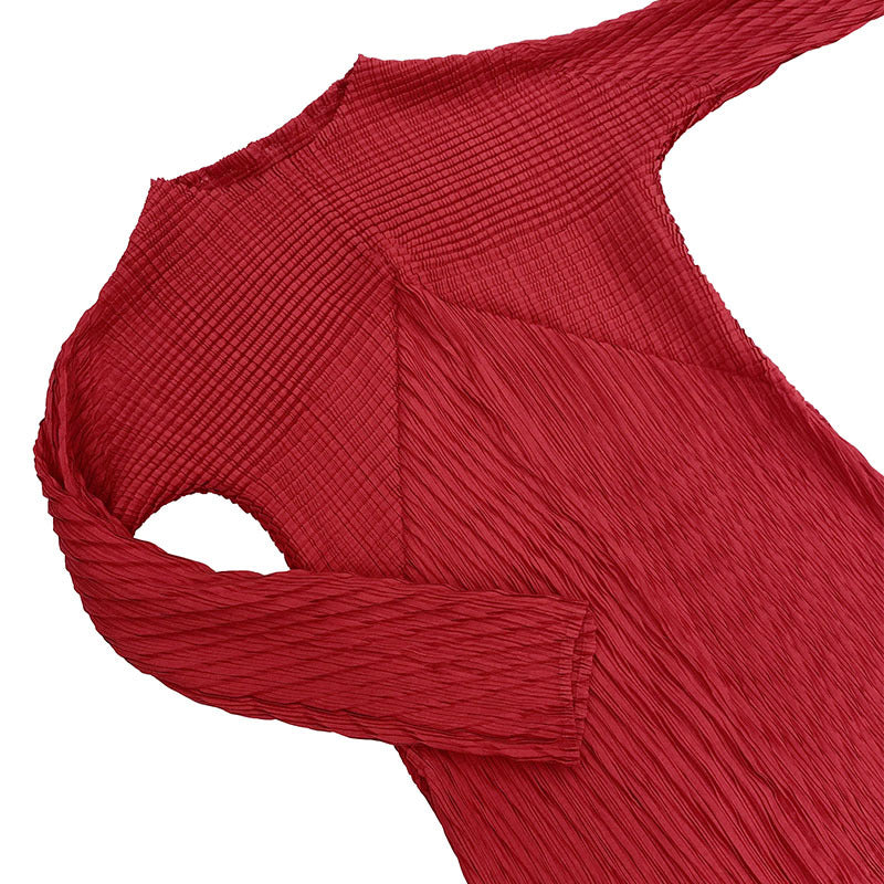 Pleated Fish Scale Maxi Dress – Solid Color Long Sleeve Elegance