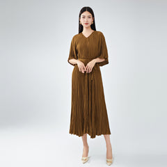 Pleats Please Plus-Size Summer Dress – Loose Fit Pleated Maxi, Casual Slimming Style