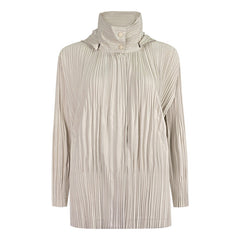 Pleats Please Short Trench Coat – Solid Color Pleated Jacket with Detachable Hood