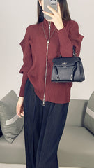 2025 Fall Winter Pleated Sweater Jacket – Zipper Cardigan, Casual Chic Knit Top for Women