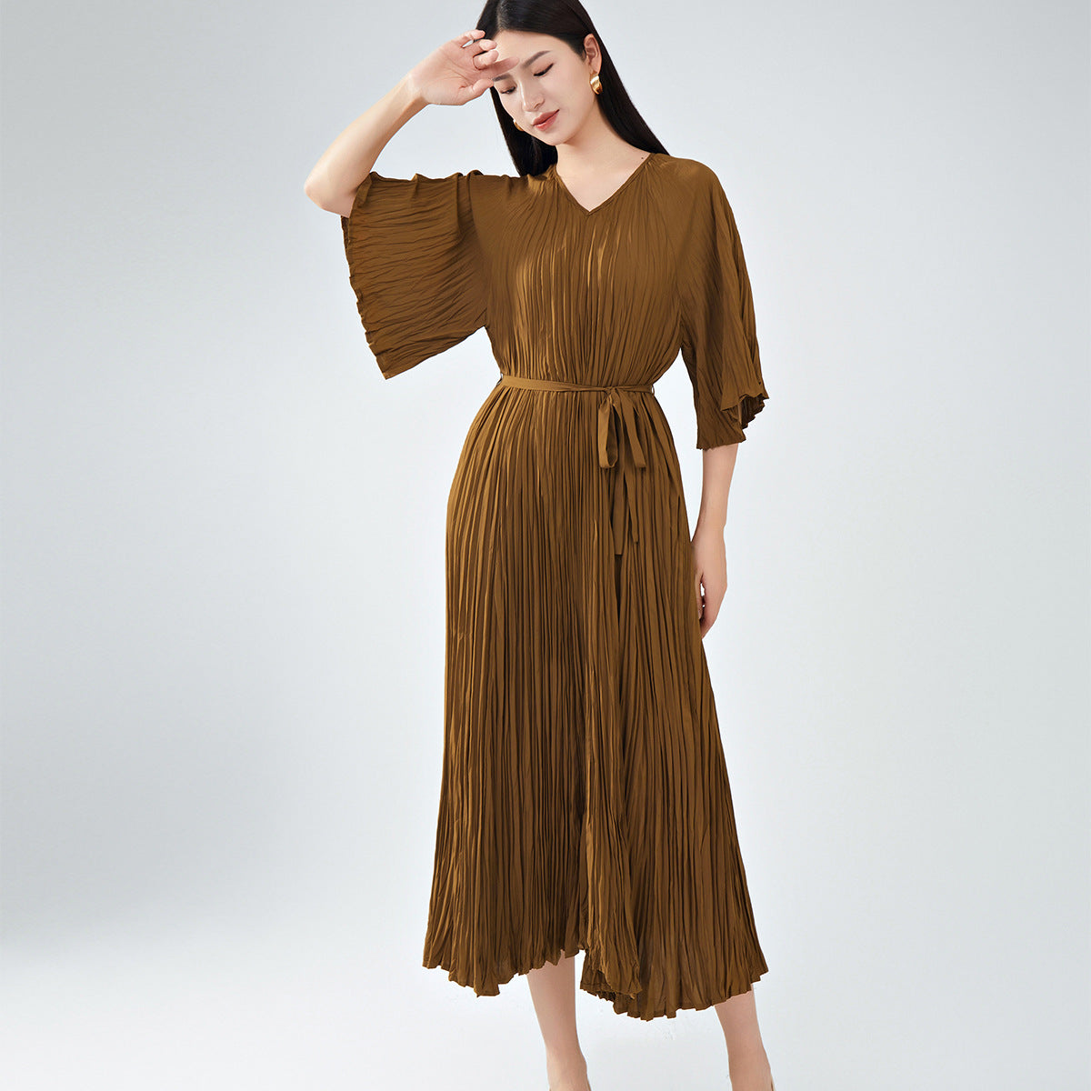 Pleats Please Plus-Size Summer Dress – Loose Fit Pleated Maxi, Casual Slimming Style
