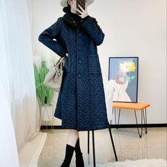 2025 Fall Winter Pleated Cotton Jacket – Stand Collar, Mid-Length, Thickened Warm Casual Coat for Women