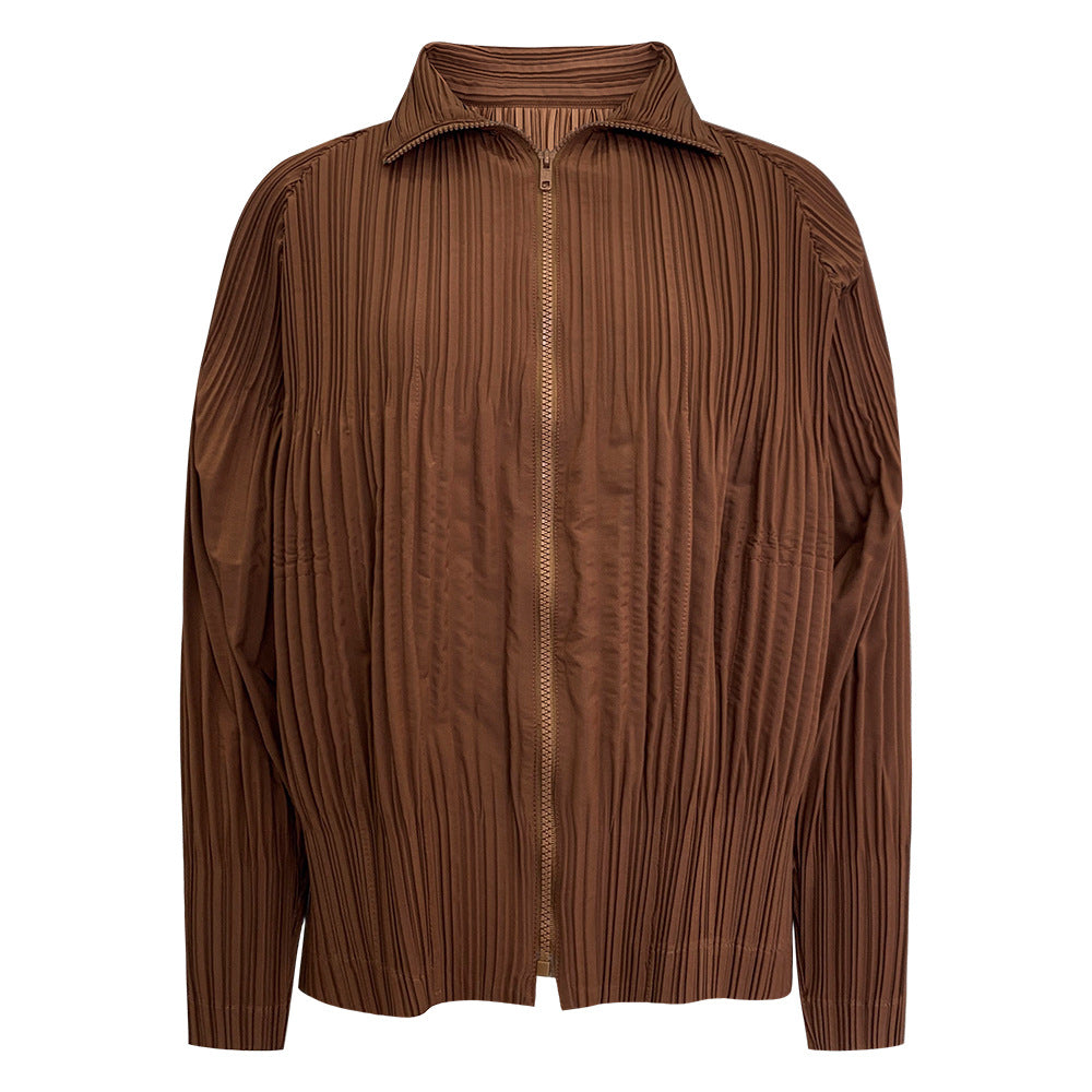 Pleats Please Stand Collar Jacket – Pleated Zipper Trench Style
