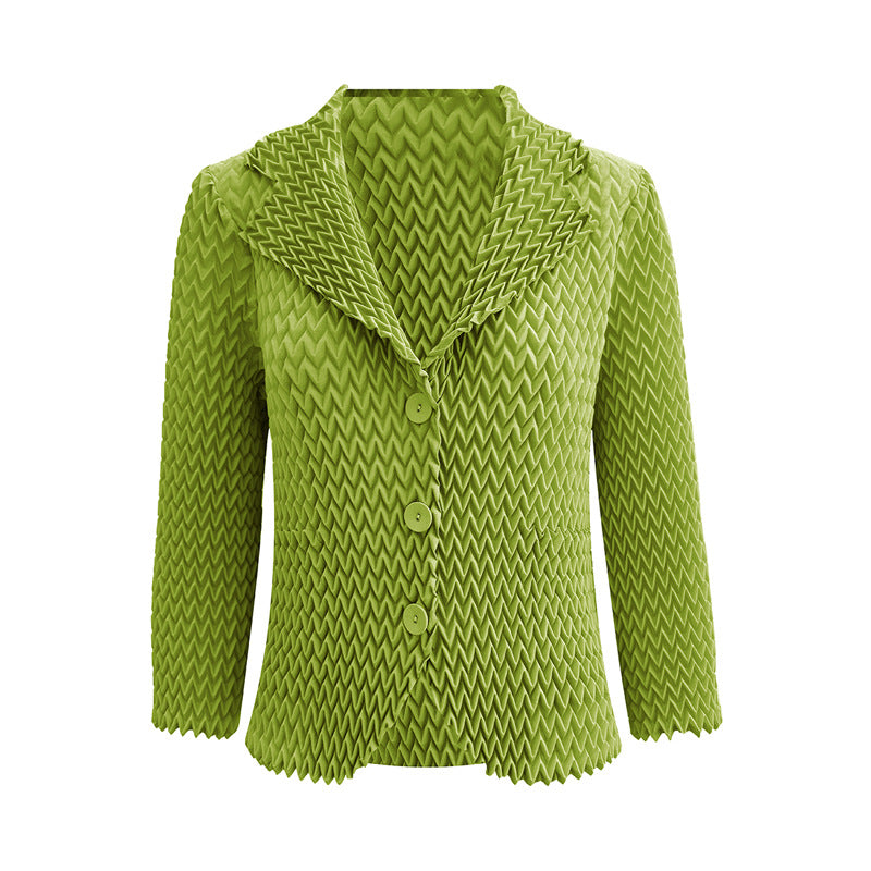 High-End Solid Color Wavy Pleated Blazer – Women’s Autumn Casual Short Coat