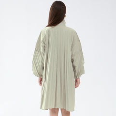 Pleats Please Solid Color Windbreaker – Pleated Midi-Length Trench Coat