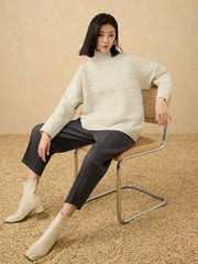 2025 Fall Winter High Neck Pleated Sweater – Retro Loose Fit, Cozy Thick Knit Pullover for Women