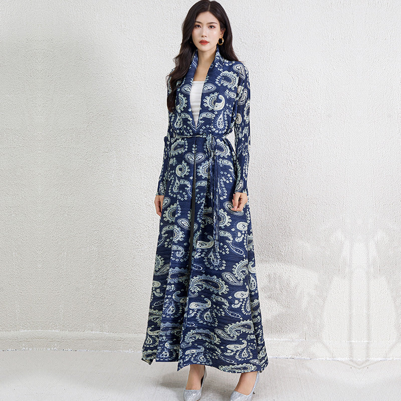 Pleats Please Printed Robe Dress – Long-Sleeve Pleated Maxi Cardigan Style