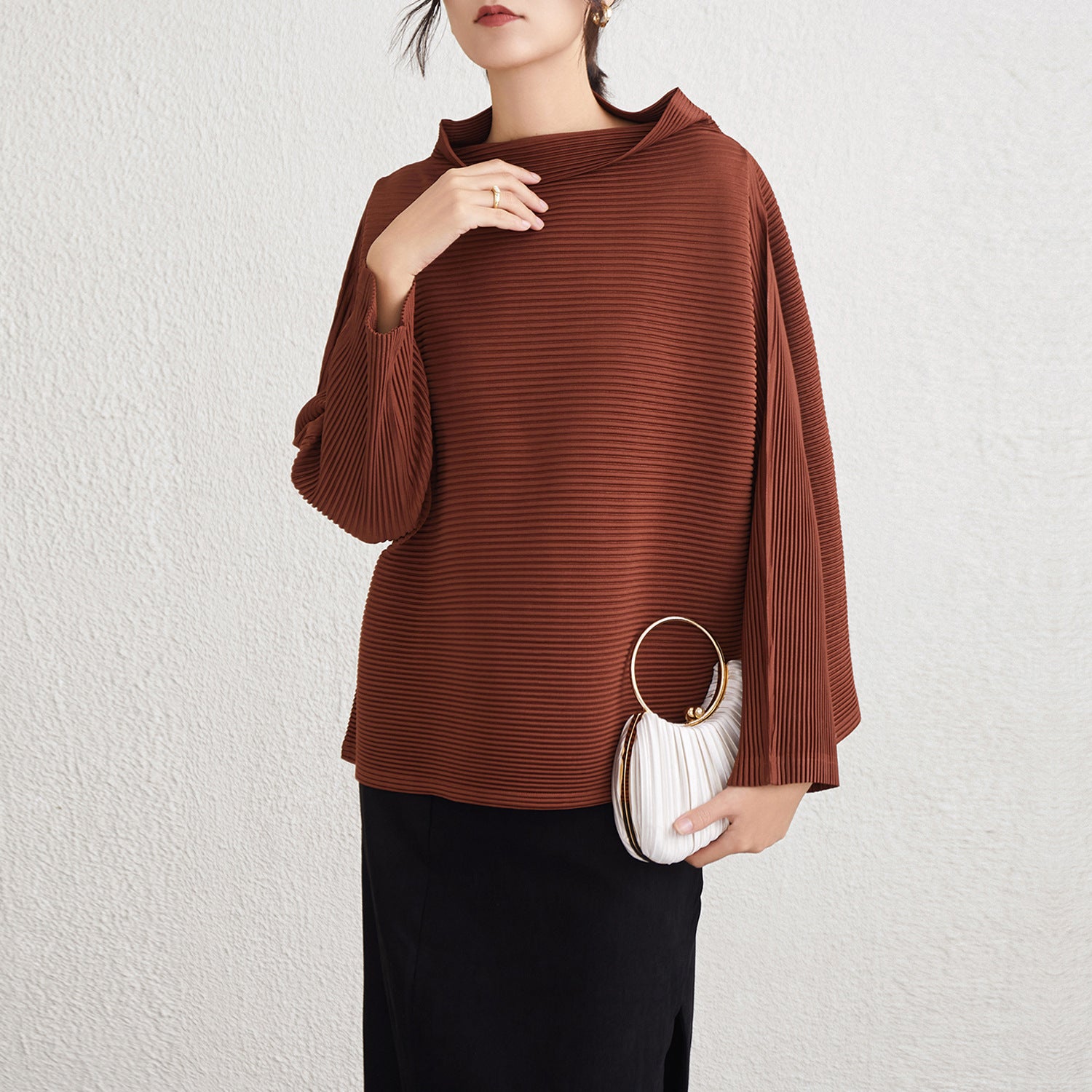 Pleats Please High-Neck Sweatshirt – Long-Sleeve Pleated Casual Top