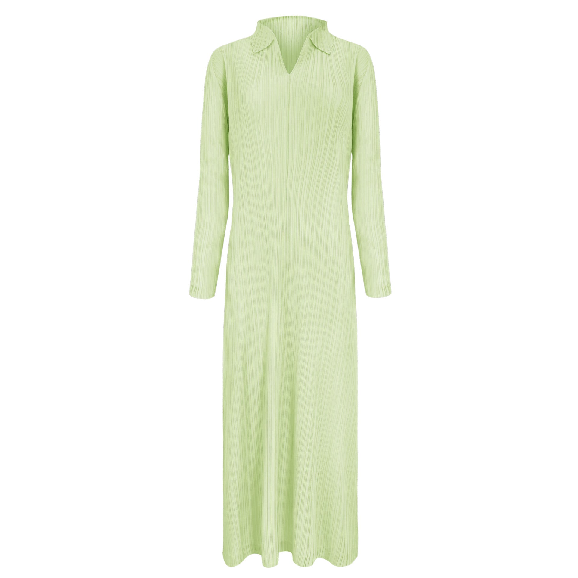 Pleated Polo Collar Dress – Long Sleeve A-Line Casual Style